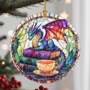 Christmas Ornament, Stained Glass Ornament, Christmas Ornaments for Tree, Hanging Ornaments for Home Decor & Xmas Decorations Holiday Decor, Gift Ideas, Perfect Holiday & Xmas Gifts - Dragon