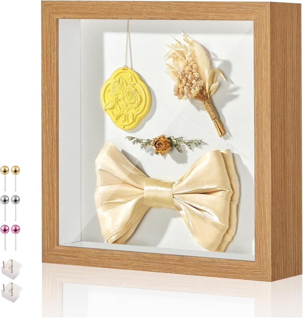 11x11 Shadow Box Display Case Picture Frame with Soft Linen Back, Deep Wood Color Shadow Box 11x11 for Flowers Medal Display Case Jersey pet Graduation Memorabilia Baby Ltems Crafts Photos