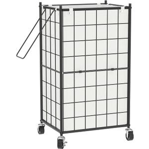WOWLIVE Laundry Hamper with Wheels,Metal Wire Frame Rolling Laundry Basket with Removable bag,100L Dirty Clothes Hamper Organizer Dorm Room Storage for Bedroom,Bathroom,Black and White (100L (16.9x 12.2 x 28.1 Inches))