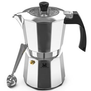 Cafe Du Chateau Moka Pot Espresso Maker - Makes 6 Espresso Cups - Stovetop Coffee Percolator with Clip Measuring Spoon - Ideal Cuban & Italian Coffee Maker