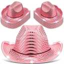Kigeli Cowboy Hat, 10 Pcs Lights LED Western Hat for Adults, One Size, Pink, Sequin, Cowboy Cowgirl Hat for Western Role Play, Suitable for Bridal Shower, Halloween, Christmas, Daily Wear