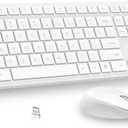 LeadsaiL White Wireless Keyboard and Mouse Combo, Full-Sized Ergonomic Computer Keyboard, 2.4GHz USB Cordless Keyboard Silent Mouse Set, 12 FN Shortcuts for Windows MacOS Laptop Computer