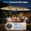 Suteck 15FT Patio Umbrella with Base & Solar Lights, Khaki | Double-Sided, Crank Handle, UV & Fade Resistant Canopy, Poolside, Backyard, Deck, Market