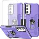 Case for Galaxy S20 FE 5G Case, Samsung S20 FE SM-G781U Case with Tempered Glass Screen Protector, Heavy Duty Metal Ring Magnetic Kickstand Phone Cover for Samsung Galaxy S20 FE 5G Purple