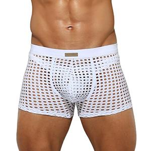 Arjen Kroos Men's Sexy Trunks Sheer Mesh Underwear Novelty Low Rise Lingerie White, M