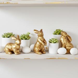 CynynYxy Easter Bunny Decorations, 3 PCS Resin Gold Bunny Figurines Vintage Rabbit for Easter Decor Small Decorative Rabbit Statues for Home Decor, Spring Tabletop Centerpiece (Retro Gold 3pcs)