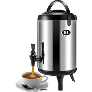 Mifoci Insulated Drink Dispenser Stainless Steel Hot Water Beverage Dispenser Coffee Urns Hot and Cold Drink Holder with Pump Spigot for Party Tea, Milk, Water(2.11 Gallon/ 8 L)
