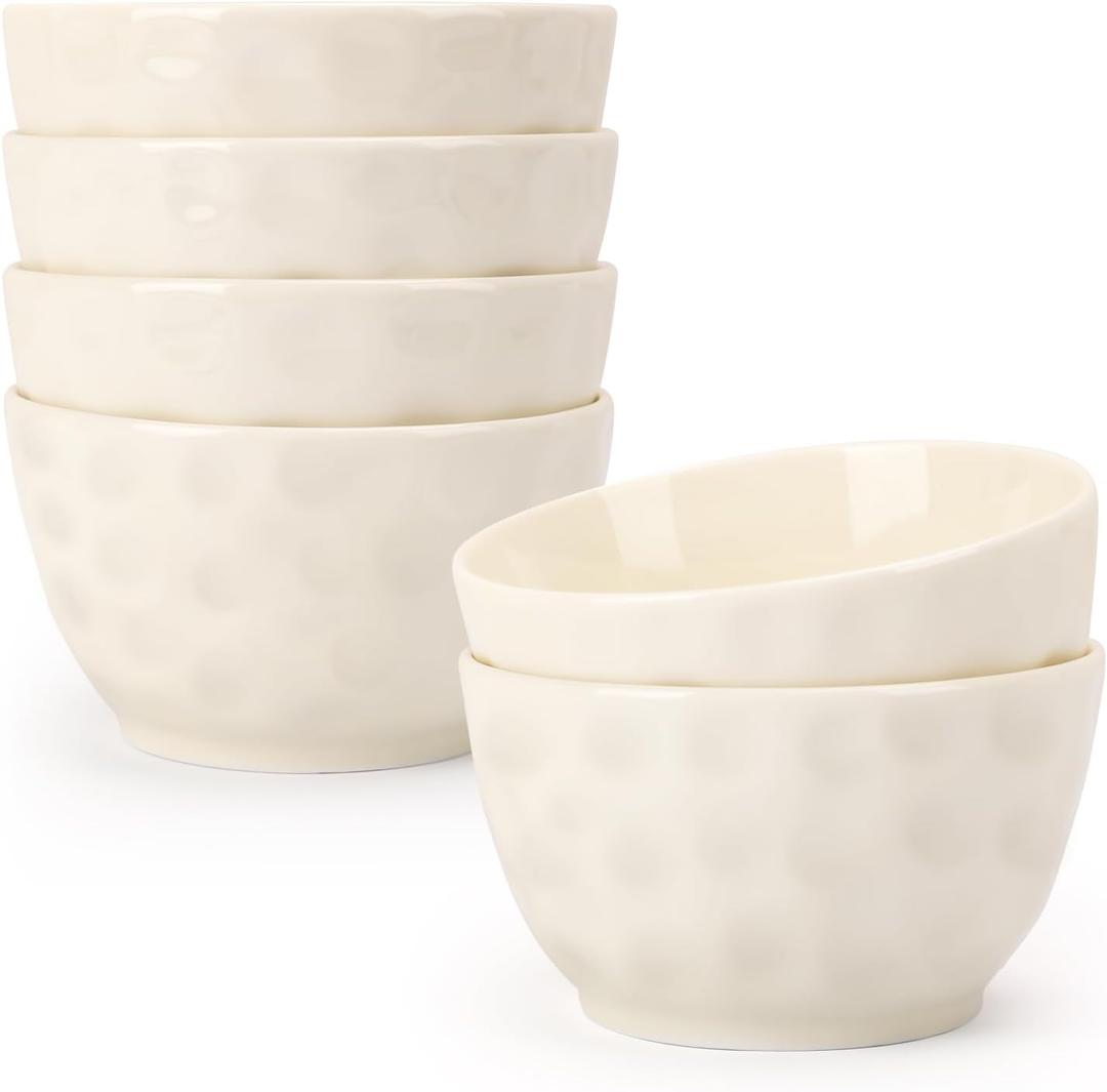 Elegant 12 oz French Onion Soup Bowls, Fine New Bone China Ramekins with Hammered Texture & Concave-Convex Design,Perfect for Baking,Souffle,Creme Brulee,Oven-Safe,Microwave-Safe,Dishwasher-Safe,Set of 6 (Beige 4.7inch 12oz)