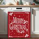Christmas Magnet Cover 23x26in Merry Christmas Dishwasher Cover for Washers Fridge Panel, Snowflake Magnetic Covers for Kitchen, Reusable Cover, Machine Door Covers Decor, Red Christmas Kitchen Decor