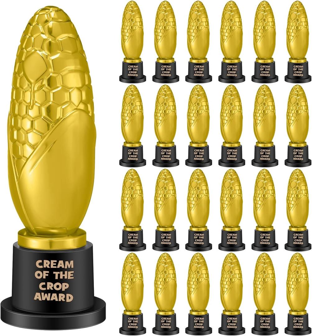 24 Pcs Corn Trophy Award 6 Inch Cream of The Crop Funny Trophy Award Funny Graduation Gifts MVP Gold Plastic Corn Decor Bulk Sports Event Party Favors for Champion Employee Coworker Friend