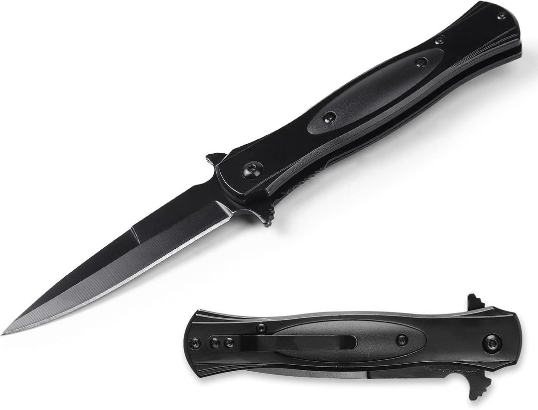 Pocket Knife for Men, EDC Knife with Clip, Cool Knives for Outdoor Survival Camping Hiking Fishing, Gift for Men (Black)