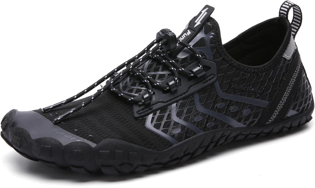 UBFEN Swimming Shoes Water Shoes Mens Aqua Shoes Quick Dry Barefoot Aqua Shoes Sports Boating Fishing Yoga Diving Surfing Driving Swim 7 Women / 6 Men D Black Grey