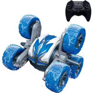 Threeking Amphipious RC Stunt Car Remote Control Cars 360 Degree Flips Rotating Indoor Outdoor Toys Gifts Presents for 6 7 8 9 10 11 12 Year Old Kids Boys Girls (Waterproof,blue)