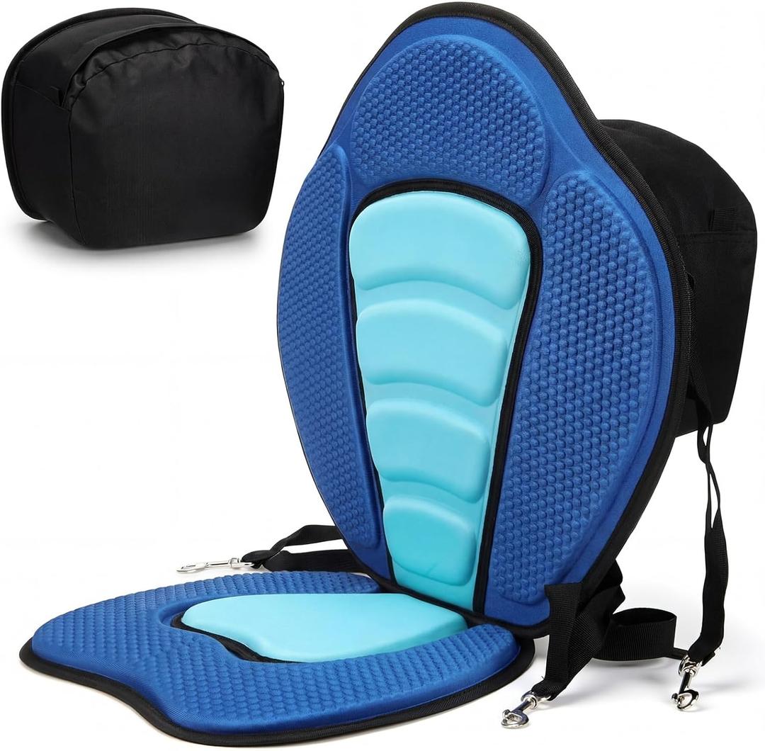 Vinsot Kayak Seat Cushion with Storage Bag for Universal Non Slip Paddle Board Seat Adjustable Boat Chair Seats with 4 Straps and High Backrest Support Kayak Boat Sup Canoe Fishing(Blue and Green), about 12 x 15.75 x 18 inches/30.48 x 40.01 x 45.72