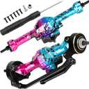 RC Front Rear Axles Upgrades Part for 1/30 SCX30 Chev rolet K10/Jeep Wrangler JLU 4X4/F0rd Bronco 4X4,AXI-2260T1/AXI-2261T2/AXI-2048T1,w/Steering Knuckles Weight,Colorful(Blue Pink)