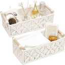 HOSROOME Macrame Storage Basket Boho Decor Baskets for Organizing Woven Decorative for Countertop Toilet Paper Basket for Tank Top for Home Decor Bedroom Nursery Livingroom Entryway (Set of 2) (white)