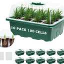 10 Pack 120 Cells Seed Starter Trays with Ventilation Holes - Reusable Seedling Starter Kit for Vegetables, Herbs, Flowers - Indoor Gardening, Plant Germination & Seed Starting (Green)