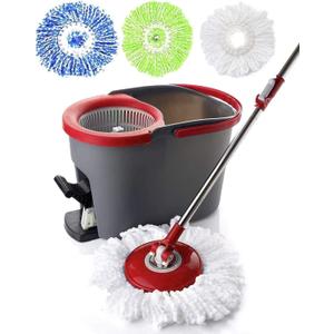 SIMPLI-MAGIC 360 Spin Mop and Bucket with Wringer  10,000 Spin Cycles  3 High-Absorbent Microfiber Replacement Heads  Mop and Bucket Set for All Types Floor Cleaning