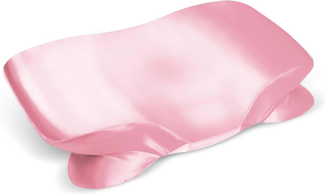 Satin Pillowcase for Cervical Pillow, Ergonomic Case, Smooth & Silky Soft Sleeping Pillowcase, Pink Pillow Cover with Zipper