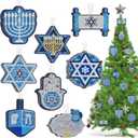 Yalikop 24 Pieces Hanukkah Ornaments for Tree, White Blue Happy Hanukkah Ornaments, Chanukah Christmas Tree Menorah Star of David Wood for Holiday Decoration Jewish Christmas Party Gifts