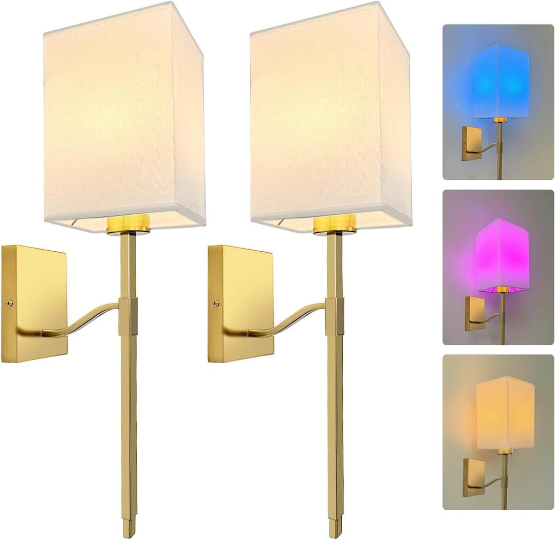 Battery Operated Wall Sconce Rechargeable Sconces Picture Lights for Bedroom Wireless Light Decor Dimmable Lamp Farmhouse Living Room (Gold 2 Set)