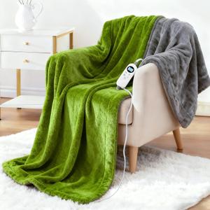Electric Heated Blanket Throw 50" x 60" Soft DualSided Flannel Fast Heating 12 Heat Levels 1–12H Timer & Overheat Protection & Auto ShutOff & Machine Washable (Lime Green & Gray)