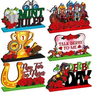 Yuntau 6 Pcs Horsing Racing Derby Decorations Run for The Roses Horsing Racing Table Wooden Centerpieces Decorations Horse Birthday Party Supplies for Horse Festival Supplies