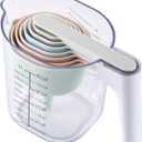 COOK WITH COLOR Measuring Cup Set - 9 PC. Nesting Stackable Liquid Measure Cup, Dry Measuring Cups and Spoons with Funnel and Scraper - Nesting Measuring Cups that Click Together for Easy Storage