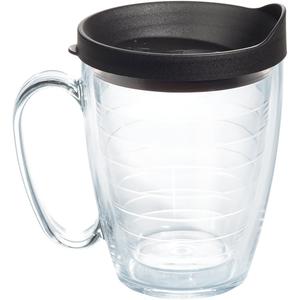 Tervis Clear & Colorful Lidded Made in USA Double Walled Insulated Tumbler Travel Cup Keeps Drinks Cold & Hot, 16oz Mug, Black Lid