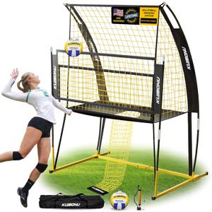 Volleyball Training Net System - Sturdy, Adjustable, and Portable Practice Net | Includes Roller Bag and Volleyball Kit | Ideal for Team or Solo Training (Yellow)