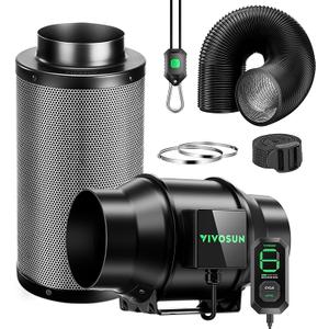 VIVOSUN Smart Air Filtration G6 Kit 6", AeroZesh G6 Inline Duct Fan with E12 Speed Controller, Carbon Filter & 8' Ducting, Cooling & Ventilation System for Grow Tents, Indoor Gardening, Hydroponics