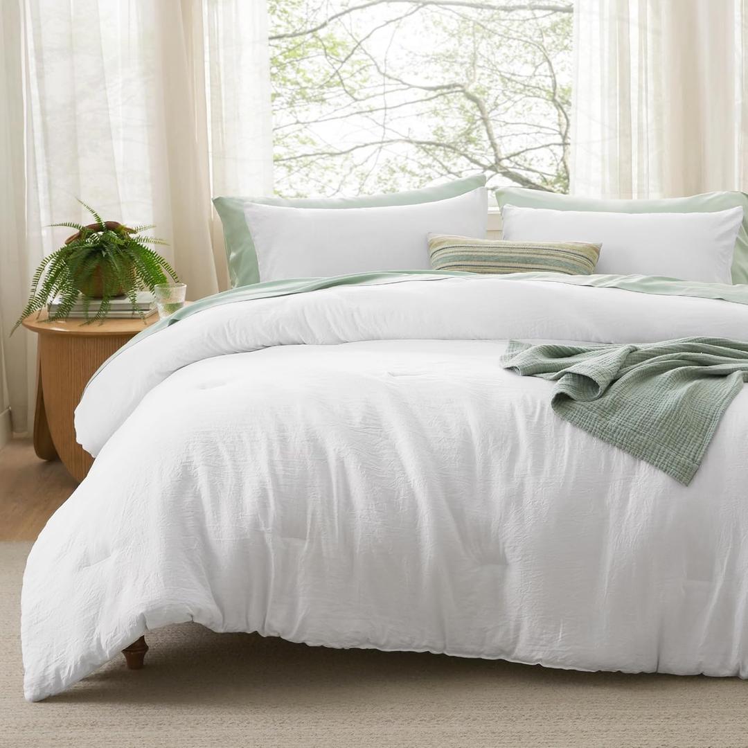 Bedsure King Size Comforter Set, White Soft Prewashed Bedding for All Seasons, 3 Pieces GentleSoft Warm Down Alternative Bed Set, 1 Lightweight Comforter (104"x90") and 2 Pillowcases (20"x36") (King, 02 - White)