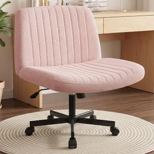 Orange Factory Criss Cross Chair Wheels Wide Cross Legged Office Desk Vanity Chair Comfy Fabric Armless Adjustable Swivel for Home Computer Task (Pink Wheel, Fabric), 35.6 inches x 25.5 inches x 20 inches