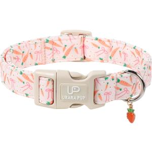 Easter Day Dog Collar, UP URARA PUP Easter Bunny Adjustable Pet Collar with Quick Release, Colorful Rabbits Dog Collars for Small Medium Large Dogs (XS, EasterCarrot&Bow CC)