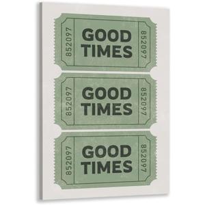 Vintage Green Wall Art Good Times Ticket Bathroom Wall Decor Preppy Girly Cream Room Decor Trendy Canvas Poster Funny Quote Print for College Apartment Bedroom Aesthetic 16x24inch Framed
