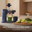 Ninja NeverClog Cold Press Juicer | Powerful Electric Slow Masticating Juicer with Pulp Control | XL Capacity | 24 oz. Juice Jug & 36 oz. Pulp Container | Dishwasher Safe | Navy | 150W | JC151NV