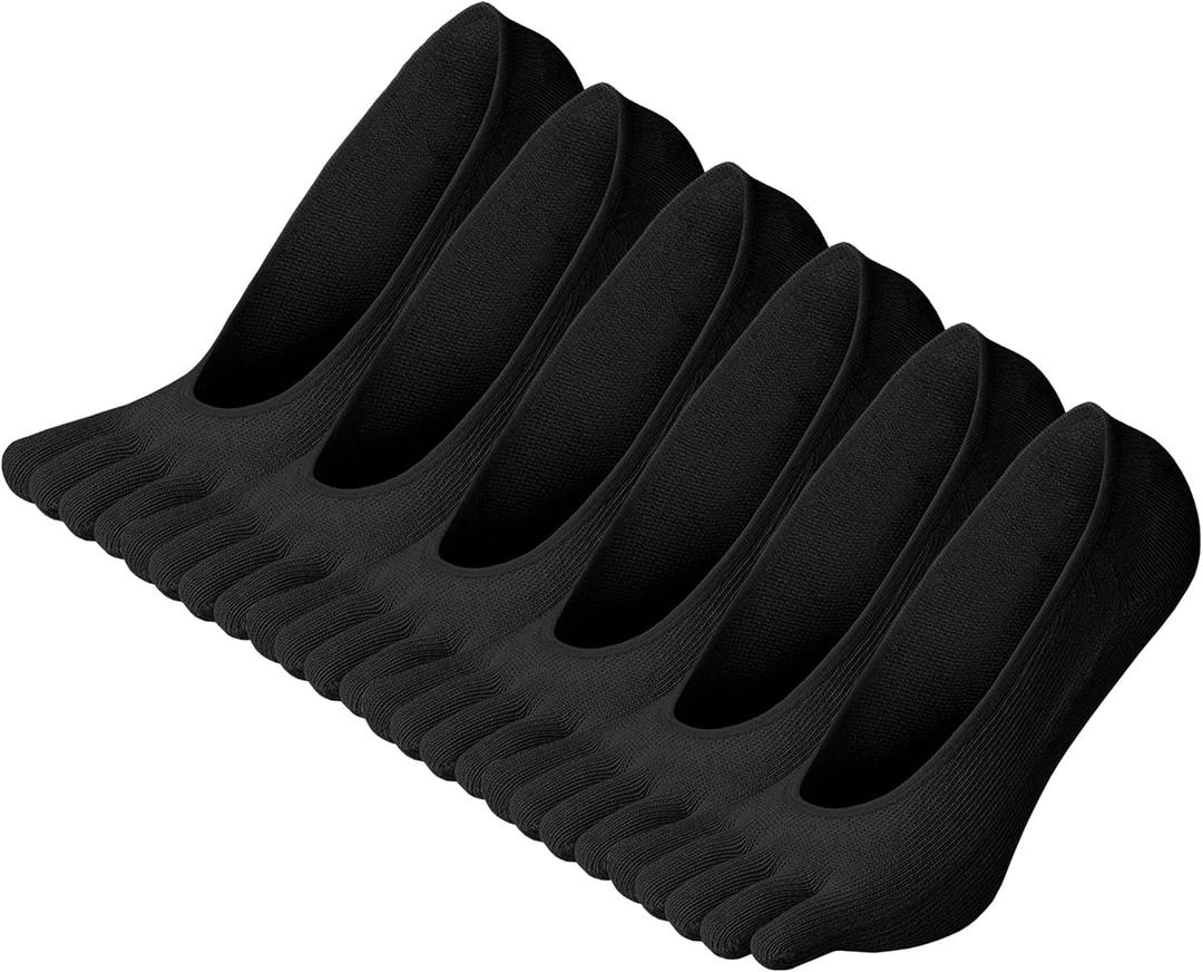 ZAKASA No Show Toe Socks Women Running Five Finger Socks Invisible Liner Boat Low Cut Loafer Socks for Ladies (Black)6-9