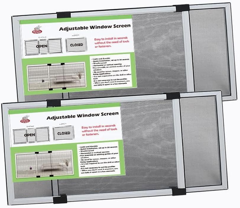 FLYZZZ 2 Packs Adjustable Window Screen Horizontal (10" H x 19" - 36" W) Expandable Window Screen Replacement for Home