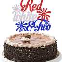 Red White Two Cake Topper 4th of July Independence Day Theme Decor Supplies American National Day Happy Birthday Anniversary Party Decorations (Red silver dark blue)
