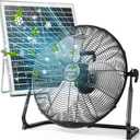 DBF 12" Solar Powered Fan - Rechargeable Outdoor Floor Fan - 4-24H Runtime Battery Operated, Solar Panel & AC Charging High Velocity Metal Industrial Fans Cordless for Home Camping Trip Power Outage