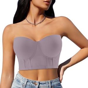 Runilut Women Longline Strapless Push Up Full Coverage Underwire Deep Cup Smoothing Bra, 40DD