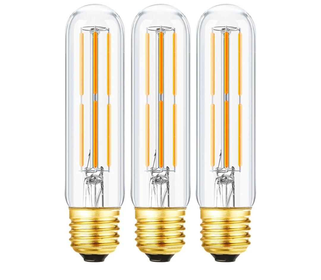 Leools T10 Led Bulb,Dimmable Tubular Vintage LED Edison Bulbs 6W,Equivalent 60 Watt,600LM,Warm White 2700K,Clear Glass,E26 Base Bulb, for Cabinet Display Cabinet etc,3 Pack.