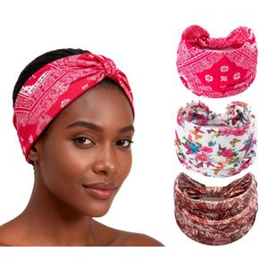 XEF Headbands for Women Bohemian Wide Floral Thick Hair Band No Slip Gym Elastic Twist Knot Athletic Headband Sweatbands Fashion Hair Accessories for Teen Girls