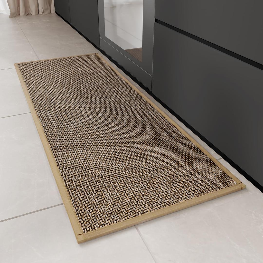 Hargiis Kitchen Rug, Rubber Non Slip Kitchen Rugs Washable, Absorbent Runner Mat for Floor, Machine Washable Standing Mats for in Front of Sink, Door, Laundry, Entryway, Entrance (Brown, 47" 17.3")