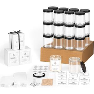 24 Pack 8OZ Thick Glass Jars with Metal Lids,Candle Jars for Candle Making with Kits & Labels & Gift Box,Empty Glass Jars for Food Storage,Canning, Spices, Liquids