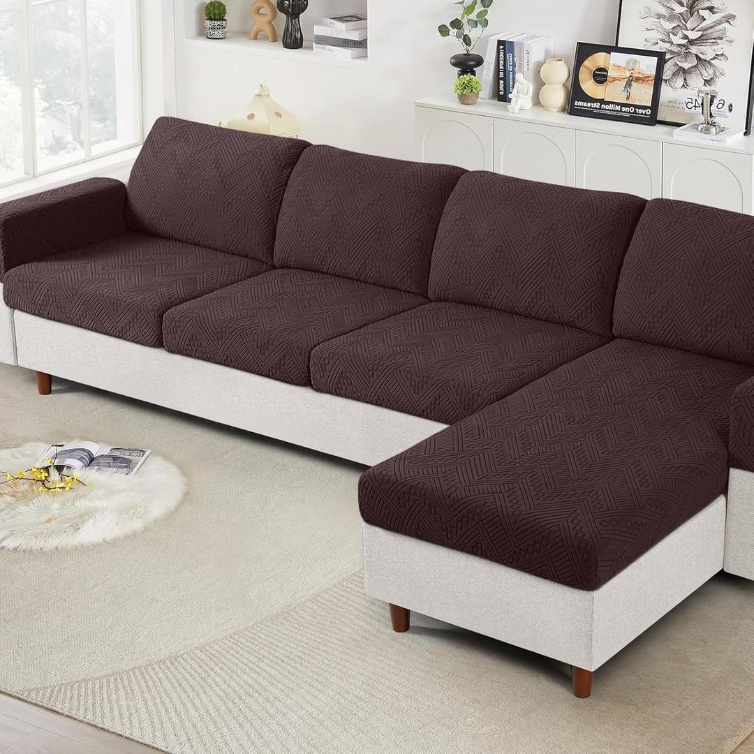 Ruaozz Couch Cushion Covers for Sectional Sofa Stretch Seat Cushion Covers Washable Sofa Slipcovers for L Shaped Soft Furniture Protector Pet Friendly (3 PC Seat or Back Cover, Dark Coffee) 