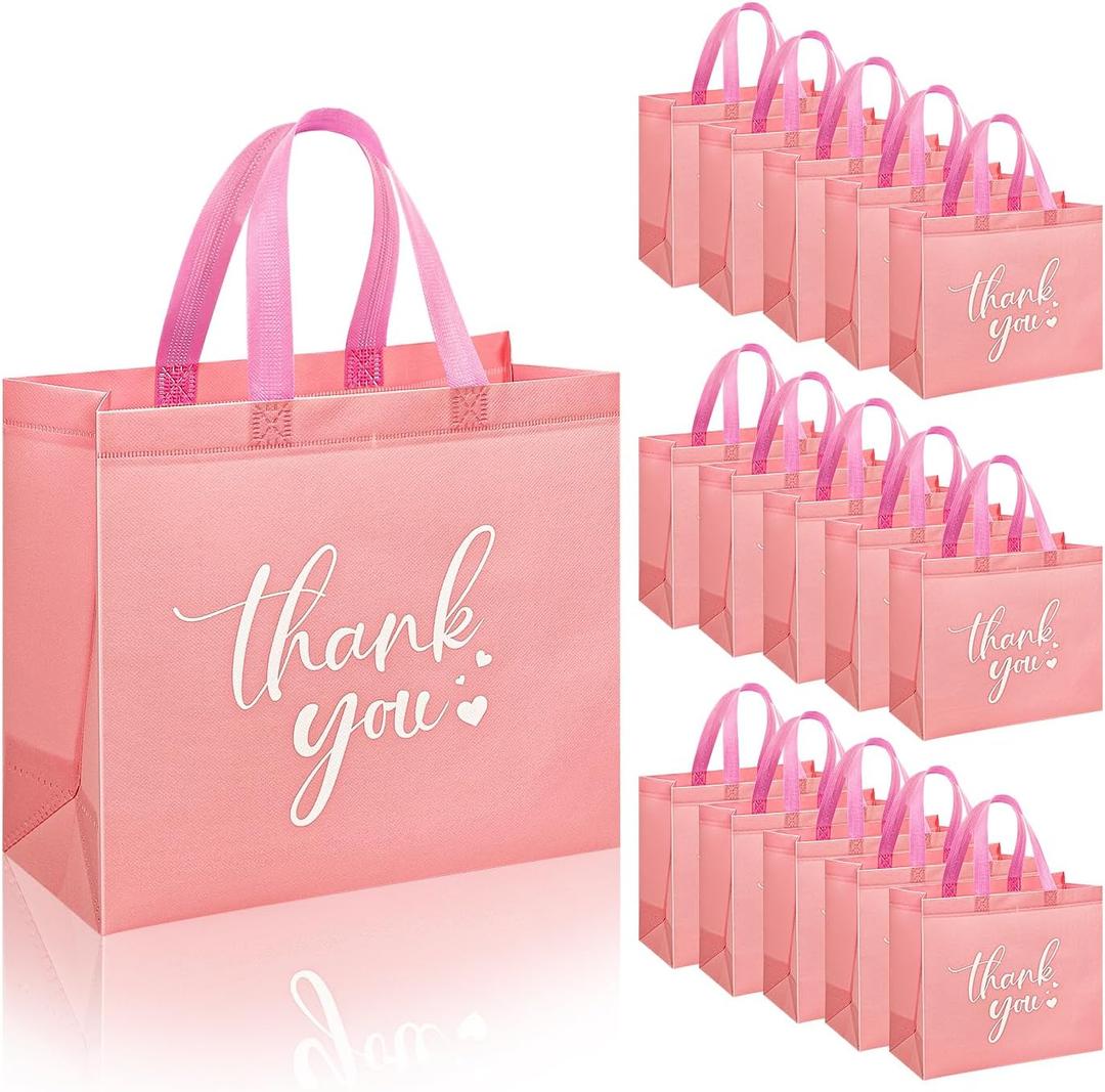 DECHISY 30Pcs Thank You Gift Bags, Large Reusable Gift Bags，Thank You Bags with Handles for Business, Shopping, Wedding, Baby Shower, Graduations, Party Favors (12.4x11x4.7Inch