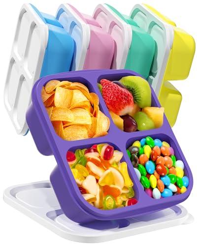 Canfanni 5 Pcs Bento Snack Containers, Reusable 4 Compartment Divided Food Storage Containers, Divided Lunchable Container for School, Work and Travel (5 Color)