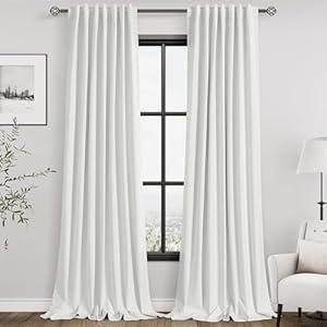 Full Black Out Off White Window Curtains Panels 102 Inches Long 2 Panels Set for Living Room Cotton Textured Long Blackout Curtain with Backing Thermal Insulated Drapes for Nursery Bedroom 52x102