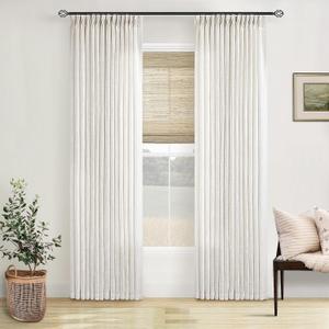 Natural Pinch Pleated Linen Curtains 78 Inches Long 2 Panels for Living Room Bedroom Memory Training Shaped Semi Sheer Pleat Drapes with Hooks Rings Light Filtering Window Curtain 40x78